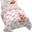 Jay Franco Strawberry Shortcake Full Comforter Set - 7 Piece Bedding Includes Sheet Set & Pillow Covers - Super Soft Pink & White Kids Bedding