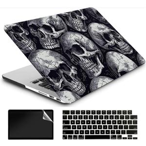 Compatible with MacBook Air 13 Inch Case 2022 2021 2020 Release A2337 M1/A2179 with Retina & Touch ID, Plastic Hard Shell Case + Keyboard Cover + Screen Protector - Skulls