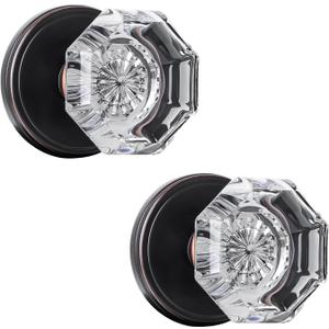 Crystal Glass Dummy Door Knob, Bifold Closet Oil Rubbed Bronze Door Knobs Round Dummy Door Handles Non-Turning Single Side, 2 Pack