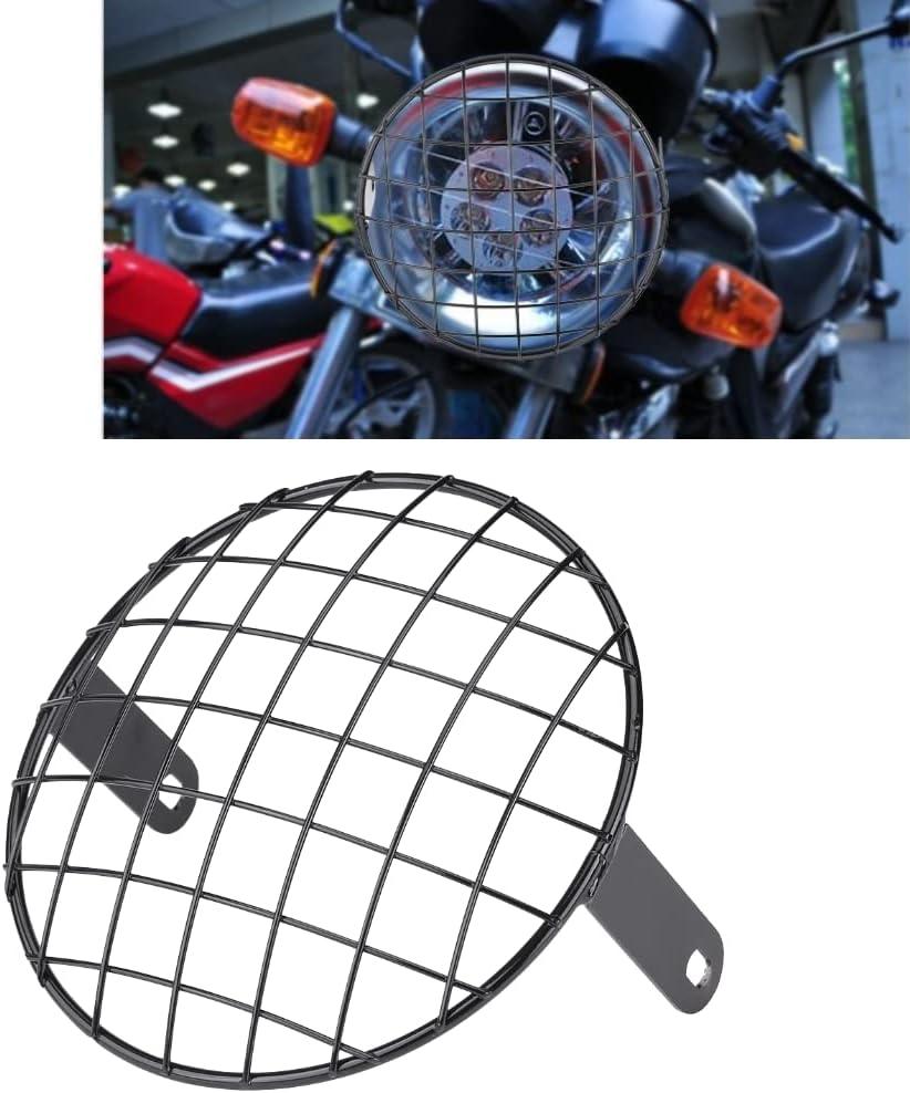 Acouto 8" Headlight Grille Motorcycle 8 Inch Headlight Mesh Grill Cover Side Mount Universal Lamp Mask Protector for Cafe Racer Motorcycle Headlight Guard(Black)