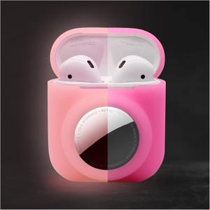 Compatible for Airpods 1st 2nd Case with Airtag Holder,Glow in The Dark,2 in 1 Cover Skin for Airpod for Airtag Combo,Anti-Scratch Anti-Fall Anti-Lost,Glow Pink