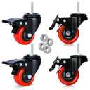 2 Inch Heavy Duty Stem Casters Swivel Wheels with Brake 1/4''-20x1'' (Stem Diameter 1/4", Stem Length 1") Set of 4 with Locking Threaded Stem Caster Wheels Load 600lbs