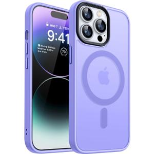 CANSHN Magnetic Compatible with iPhone 14 Pro Max Case [Translucent Matte] [Compatible with Magsafe] Slim Thin Shockproof Protective Bumper Cover Phone Case 6.7 Inch - Light Purple