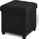 Ottoman with Storage, Square Storage Ottoman for Dorm, Linen Ottomans with Legs for Living Room, Bedroom, 17.7" D x 17.7" W x 19.9" H, Black