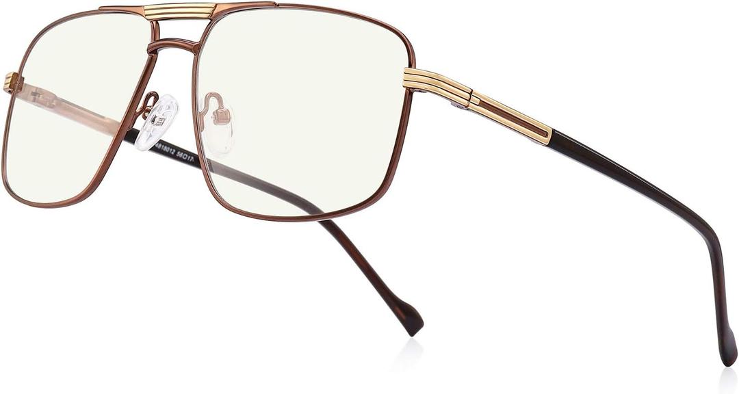 RB.Pilot Reading Glasses for Men Square Double Bridge Blue Light Blocking Computer Readers (Coffee)