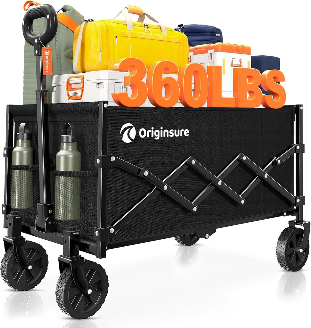 Collapsible Wagon Cart Foldable - Lightweight Portable Heavy Duty Folding Beach Wagons with Wheels - Outdoor Utility Carts for Grocery, Camping, Shopping, Sports, Garden with Large Capacity (Black)