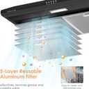 30 inch Black Under Cabinet Range Hood, Stainless Steel Slim Kitchen Vent Hood Ducted/Ductless Convertible with 3 Speed Controls, 5-Layer Aluminum Filters,LED Lights