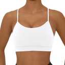 FITTIN YBack Sports Bras for Women: Seamless Removable Padded Racerback with Spaghetti Thin Straps Low Impact Workout Bra for Everyday Yoga - Light Support Push Up Comfortable White, L
