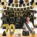 70th Birthday Decorations for Men Women,18PCS 1956 Banner Decorations,Including 3 Honeycomb Topper,75 Balloons,Cheers to 70 Years Banner,6 Hanging Swirl,4 Paper Poms,Anniversary Card,Sash