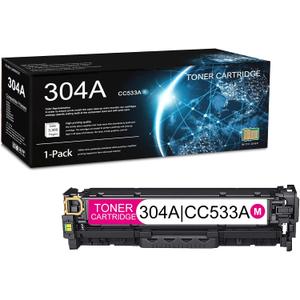 1 Pack 304A Magenta Toner Cartridge (with Chip) | Replacement for HP 304A Work with CP2025 CP2025x CP2025n CP2025dn CM2320n MFP CM2320nf MFP CM2320fxi MFP | CC533A