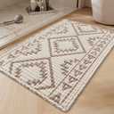 PADOOR-Waffle Bath Mat 24"x36"-Super Absorbent Bath Mats for Bathroom, Machine Washable Non Slip Bathroom Rug with Tassels, Soft Bathroom Mat for Laundry Room, Bedroom, Cream & Brown, 2'x 3'
