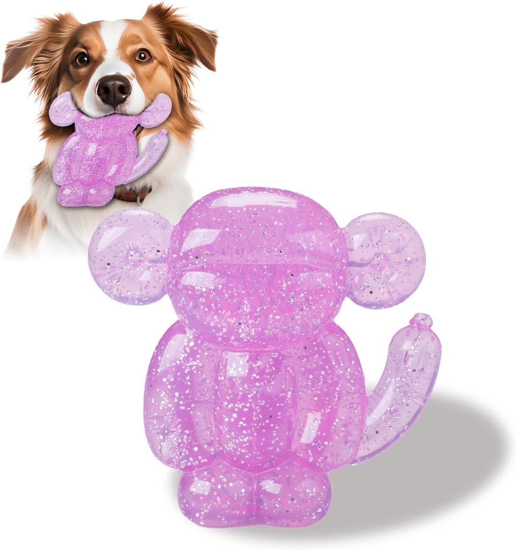 Monkey Dog Chew Toy, Indestructible Dog Rubber Toy for Medium & Large Dogs, Tough No Stuffing Puzzle Toy, Anxiety Relief & Dental Care, Interactive Cognitive Toy, 4.92inch (Pink)