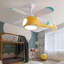 Children's Bedroom Ceiling Fan with lights,Remote control speed,Dimmable Kids Room Cartoon Ceiling Fan Lamp,Helicopter Model Teddy Bear Model Options Yellow, 42 inches x 19.6 inches