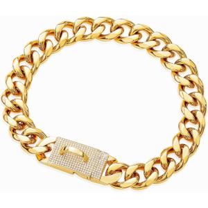 Gold Chain Cuban Link Dog Collar with CZ Lock,19mm Width Stainless Steel Personalized Luxury Necklace Dog Collar for Large Medium Dogs Gold Chain Cuban Link Dog Collar with CZ Lock,19mm Width Stainless Steel Personalized Luxury Necklace Dog Collar for Large Medium Dogs