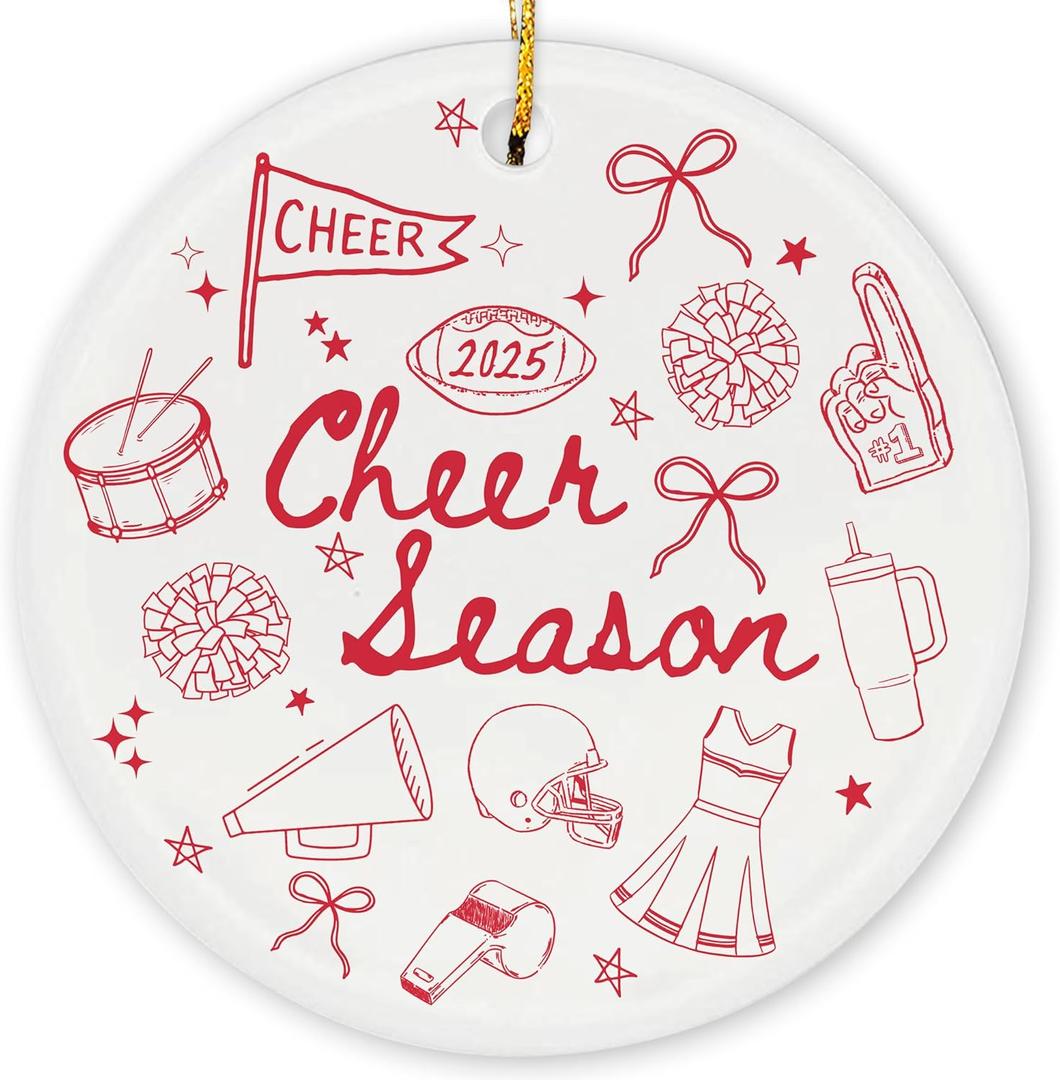 4 x Cheerleader Ornament - Cheerleader Gifts for Girls - Cheerleading Gifts for Teen Girls, Captain Team, Women, Friend, Daughter - Cheer Season 2025 Ceramic Christmas Ornament