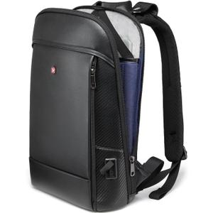 Full-Grain Genuine Leather Laptop Backpack, Slim Lightweight Backpack, USB Charging Port, 15.6 Inch Business Backpack for Work Office, Water Resistant, Computer Casual Daypack for Man, Black