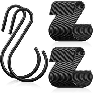 Sratte 60 Pcs S Hooks for Hanging 1.8 Inch Heavy Duty S Hooks Bulk Curtain Hanging Connectors Mini S Shaped Hangers Ornament for Plants Pots Pans Mugs DIY Jewelry (Black)