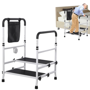 Bed Step Stool for High Bed for Elderly, Bed Rails for Elderly with Adjustable Height Bed Step Stool, Bed Safety Rail Up to 450 Lbs with Handicap Grab Bars for Fall Prevention for Bedside,Bathtub