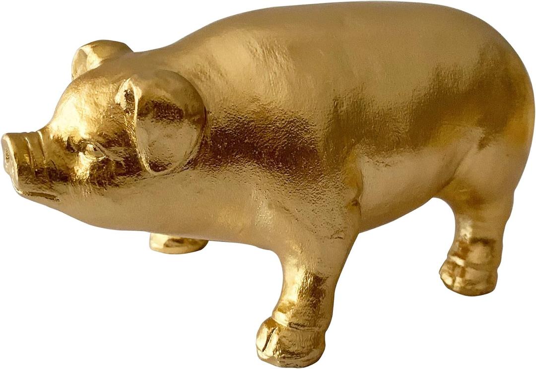 Golden Pig Statue, Animal Figurine Home Decor, Pig Sculpture for Home Office Desktop Bookshelf
