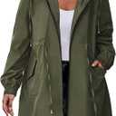 IN'VOLAND Women's Rain Jacket Plus Size Long Raincoat Lightweight Hooded Windbreaker Waterproof Jackets with Pockets, S