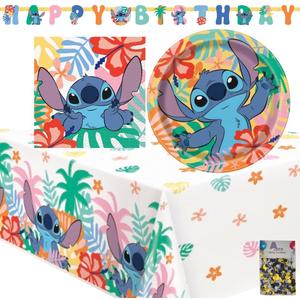 Lilo and Stitch Party Supplies Set for 32 Guests, Birthday Decorations with Plates, Napkins, Tablecovers, Banner, Confetti, Hawaiian Tropical Theme