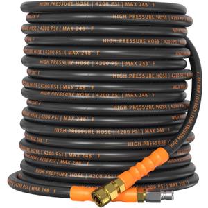 Pressure Washer Hose 50 ft, 4200 PSI Steel-Braided & Durable - Flexible & Kink-Resistant, Power Washer Hose with 3/8" Swivel Quick Connect, Hot/Cold Water Compatible - 50 Foot, Black
