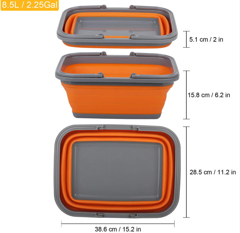 Tiawudi 1 Pack Collapsible Sink with 2.25 Gal / 8.5L Each Wash Basin for Washing Dishes, Camping, Hiking and Home