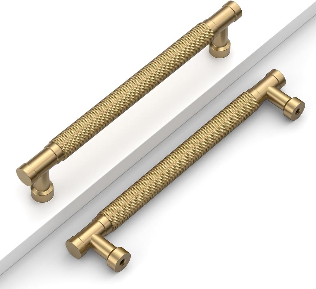 10 Pack 6.3''(160mm) Champagne Bronze Knurled Cabinet Handles Kitchen Champagne Pulls for Cabinets Drawer Pulls Dresser Hardware for Cupboard Bathroom