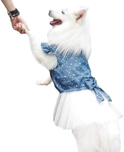 Polka Dot Big Large Dog Princess Dress Tutu Skirt Golden Retriever Pitbull Summer Dog Clothes Hoodie Costume (L, Blue)