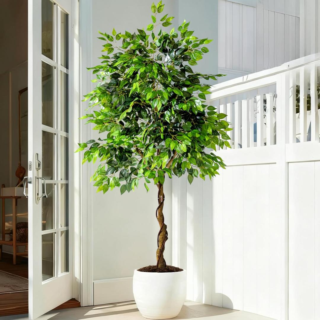 Erimda 7ft Artificial Ficus Tree for Home Decor, Faux Silk Plants Faux Plant Fake Silk Trees with Pot for Indoor House Living Room Office Garden