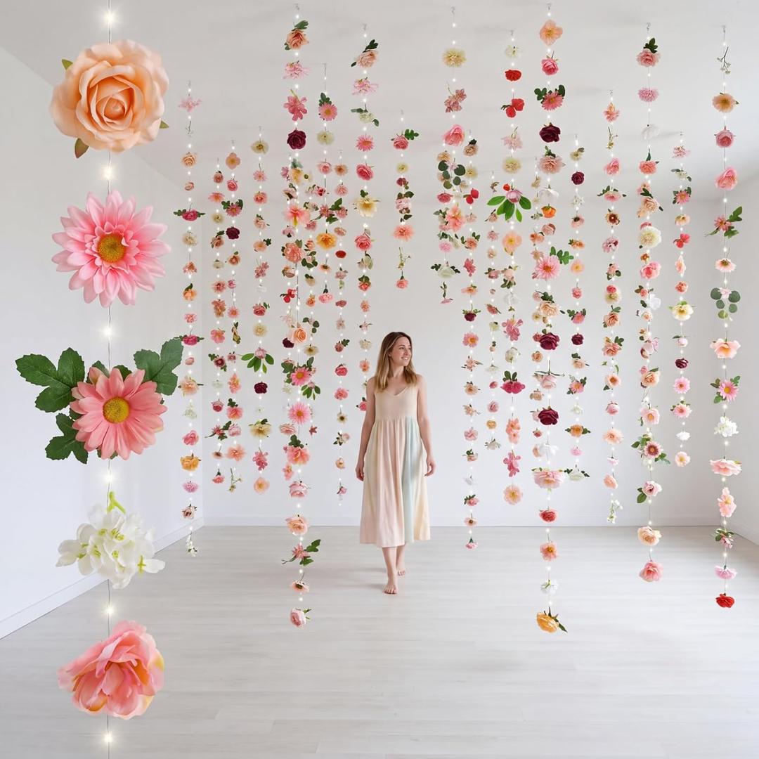 Suncalla 6 Pcs 35.4ft Hanging Flowers Garlands Backdrop Lighted Floating Fake Wildflower Vines LED Floral Garland Ceiling for Spring Wedding Bridal Shower Birthday Graduation Party(Lovely,Multicolor)