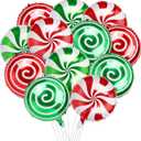 NOVWANG Christmas Candy Foil Balloons, 24 Pieces 18 Inch Red Green Christmas Candy Swirl Mylar Foil Balloons for Holiday Xmas Candy Theme Birthday Party Decorations