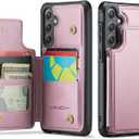 Vinich for Samsung Galaxy S24 FE Wallet Case with Card Holder, RFID Blocking Credit Slots Kickstand Shockproof Phone Cover for Women Men, Pink