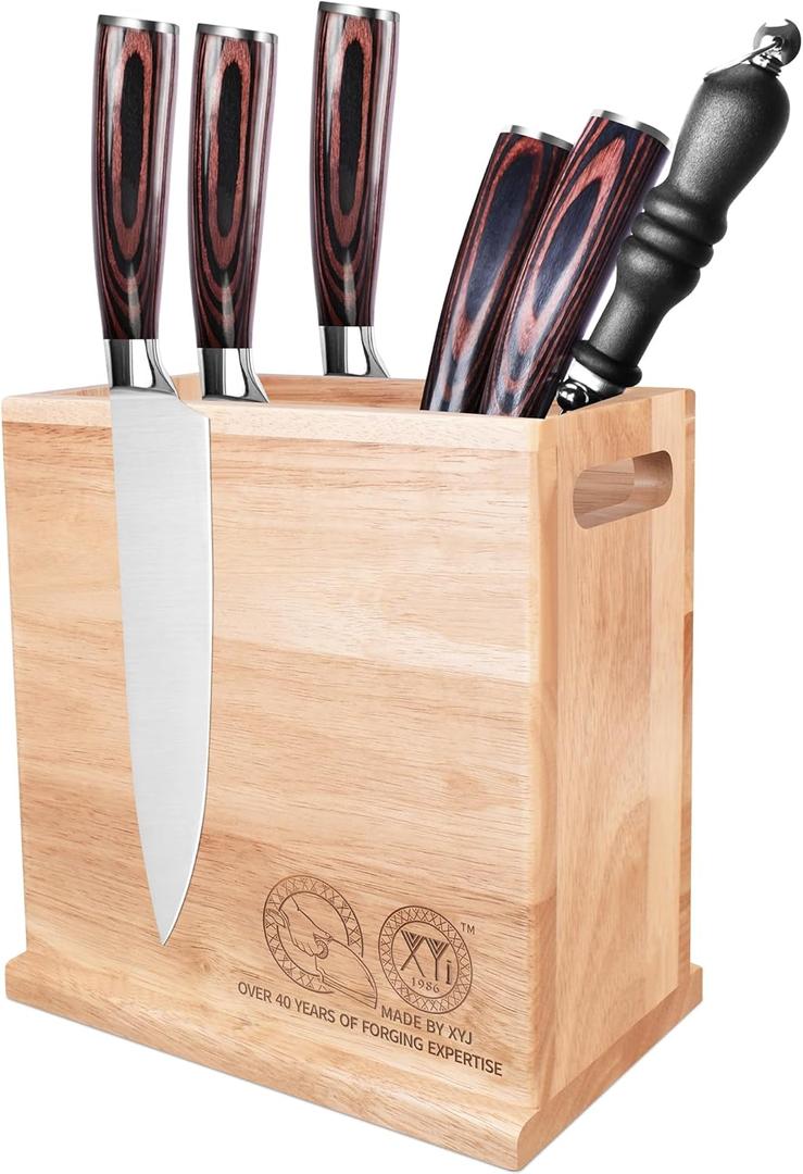 XYJ Magnetic Knife Block, Double Side Magnets, Natural Wood, Large Capacity Kitchen Storage for Knives and Utensils, Knife Holder Organizer Rack Tool without Knives, 8.5*8.5 inch without board