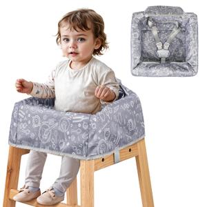 High Chair Cover for Baby Restaurant with Safety Harness Stain and Slip Resistant Waterproof Portable for Outdoor Indoor Eating Grey