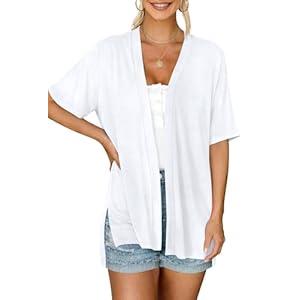 Yincro Women's Short Sleeve Cardigan Summer Lightweight Open Front Casual Soft Cardigans (White, XL)