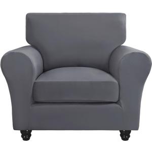 SearchI Stretch Sofa Cover Couch Covers, 2 Piece Armchair Slipcover with Separate Chair Cushion Cover, Washable Furniture Protector for Living Room(Armchair, Grey) (Small)