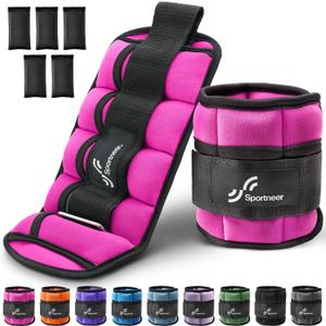 Sportneer Adjustable Ankle Weights for Women and Men 7 lbs/Pair Adjustable Leg Weights with Secure Straps, Strength Training Weighted for Yoga, Walking, Running, Aerobics, Gym, Physical Therapy (Pink)