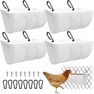 Hanging Chicken Feeder, Fence Feeder Trough with Clips for Sheep Deer Poultry Duck Livestock Feeding Container Goats Supplies Feeders Waterer Bucket 4 Pack