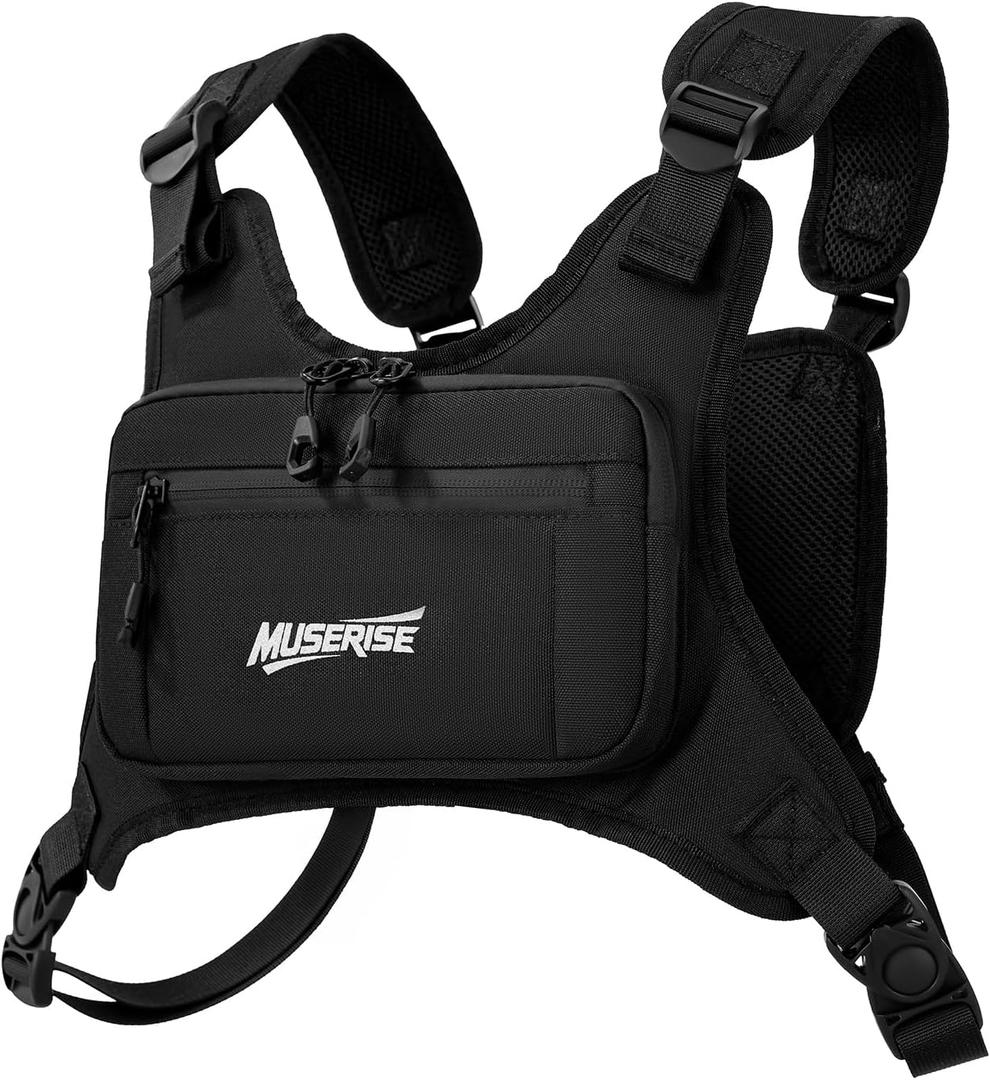 Muserise Sports Chest Bag For Men Women, Water Resistant Lightweight Front Chest Pack, Running Vest Bag With Built-In Phone Holder & Extra Storage For Workouts, Running, Cycling