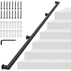 8FT Square Tube Handrail,Wall Mount Staircase Handrail Modern Pipe Stair Industrial Stair Rail for Indoor Outdoor Steps,440lbs Load,Carbon Steel Non-Slip Grab Handle for Loft Porch 3 Sections