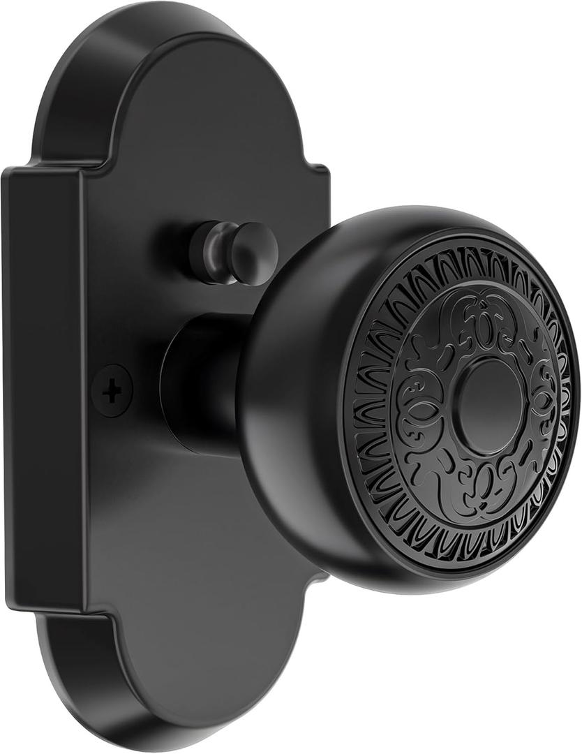 Matte Black Door Knobs Interior Privacy Door Knob Antique Door Knobs with Lock for Bedrooms Bathroom, Zinc Alloy (1 Pack)