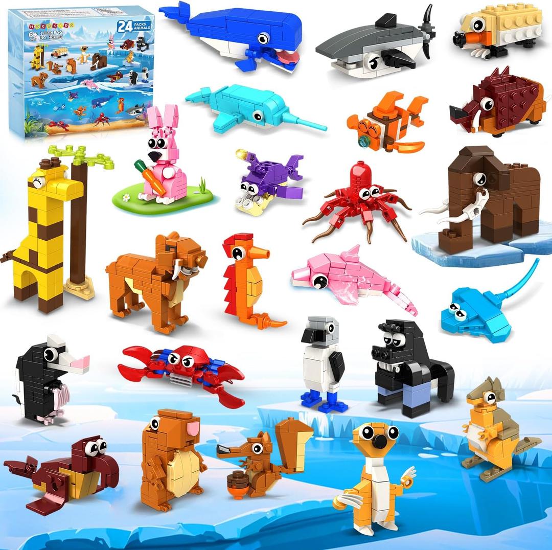 HOGOKIDS 24 Pack Valentines Party Favors for Kids  1000 PCS Mini Animals Building Block Toy Set for Valentines Day Goodie Bag Stuffers Classroom Prizes Birthday Gifts for Kids Ages 6+