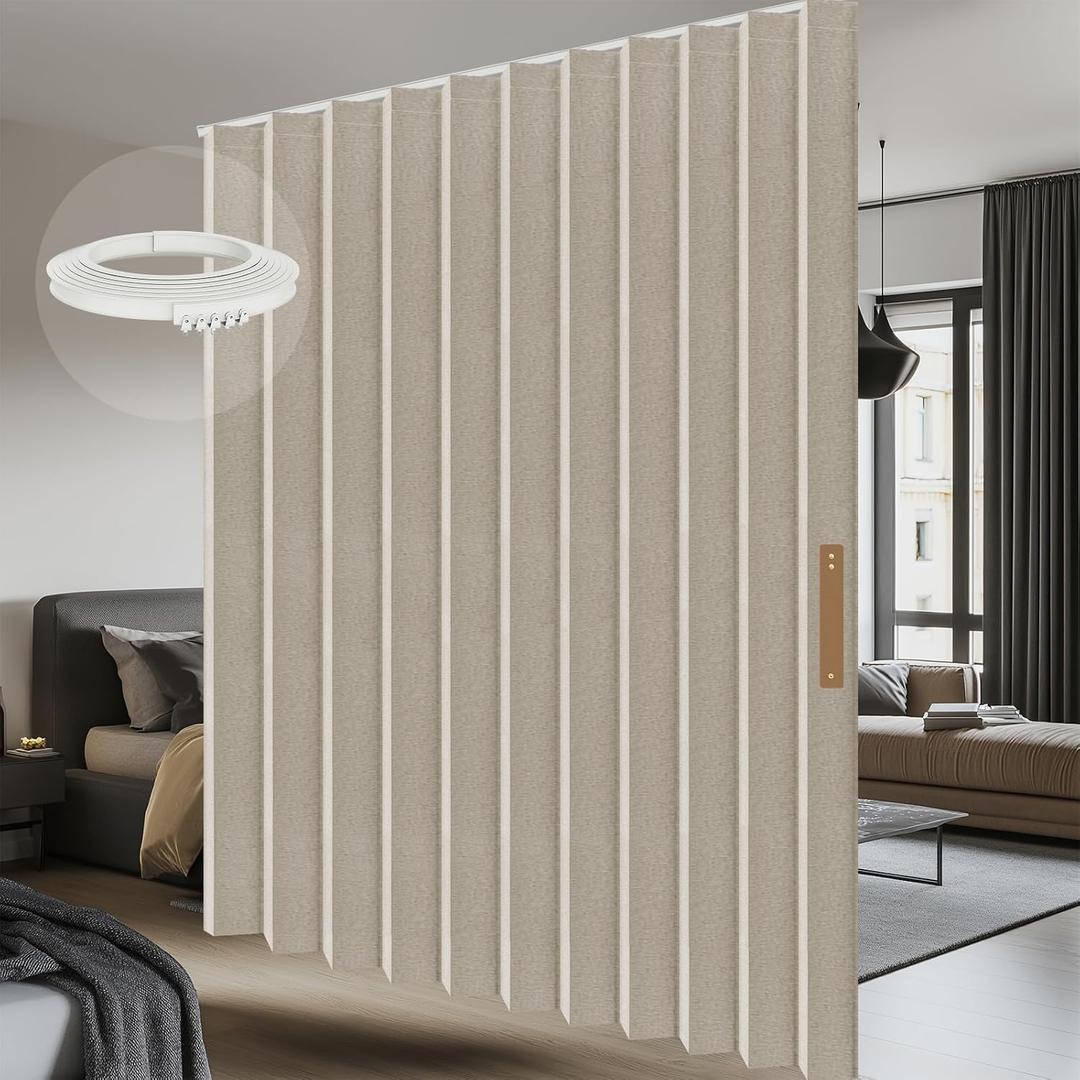 Room Divider Curtain Sets with Flexible Ceiling Track, Privacy Soundproof Curtain for Bedroom Office Patio Sliding Door(Cream White, W180 x L96, 1 Pack)