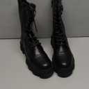 DREAM PAIRS Women's Combat Boots Lace up Mid Calf Boots Low Heel Chunky Platform Lug Sole Riding Boots (11, Black/Pu)