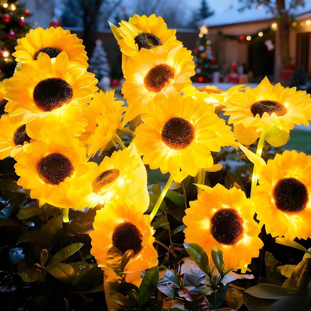 Christmas Flowers Solar Pathway Lights Outdoor, 2 Pack 6 Sunflower Solar Lights Outdoor, Waterproof Solar Sunflower Garden Lights, Decorative Sunflower Solar Pathway Lights for Garden Lawn Patio Yard