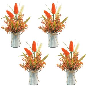 4 Pcs Fall Table Centerpieces, Artificial Fall Flowers with Vase Fake Fall Orange Plants for Thanksgiving Autumn Halloween Party Dining Room Kitchen Home Office Decor