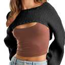 Women's Bolero Knit Shrug Cropped Sweaters Casual Long Sleeve Crop Tops Loose Pullovers, Small