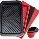 Deep Grilling Prep and Serve Trays with lid, BBQ Tray for Marinating Raw and Cooked Food, Diswasher Safe Nesting Trays Black in Red