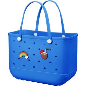 Beach Bag Rubber Tote Bag - Waterproof Travel Bag for Women Washable Tote Bag Handbag for Sports Beach Market Pool (Large, Blue)